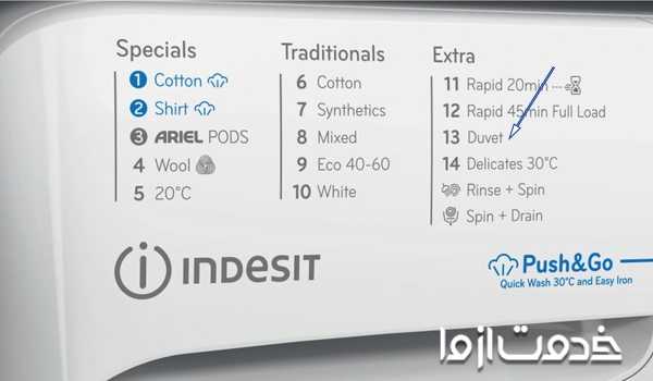  دکمه شستشو پتو در لباسشویی ایندزیت